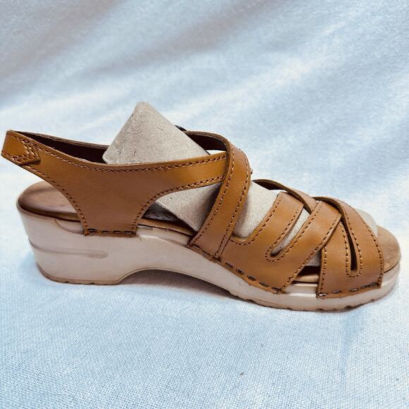 Dansko Women Tan Leather‎ Wedge Slingback Sandals Size 10-10.5 -EU 40 - Picture 2 of 8
